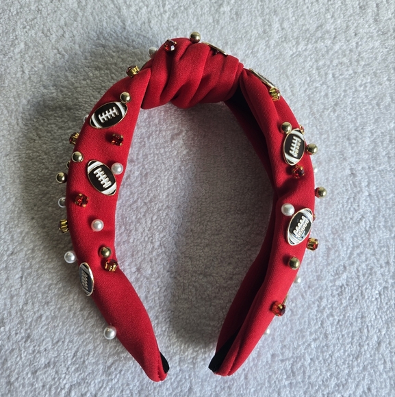 unbranded Accessories - Red Beaded Headband with Football Accents